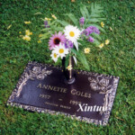 flat bronze headstone with vase